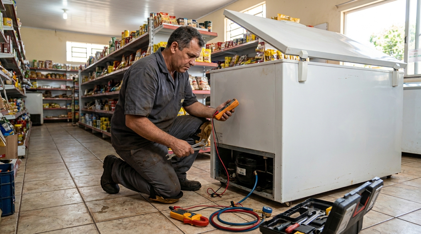 Substituição de termostato de freezer em visita técnica em Palmas‑TO